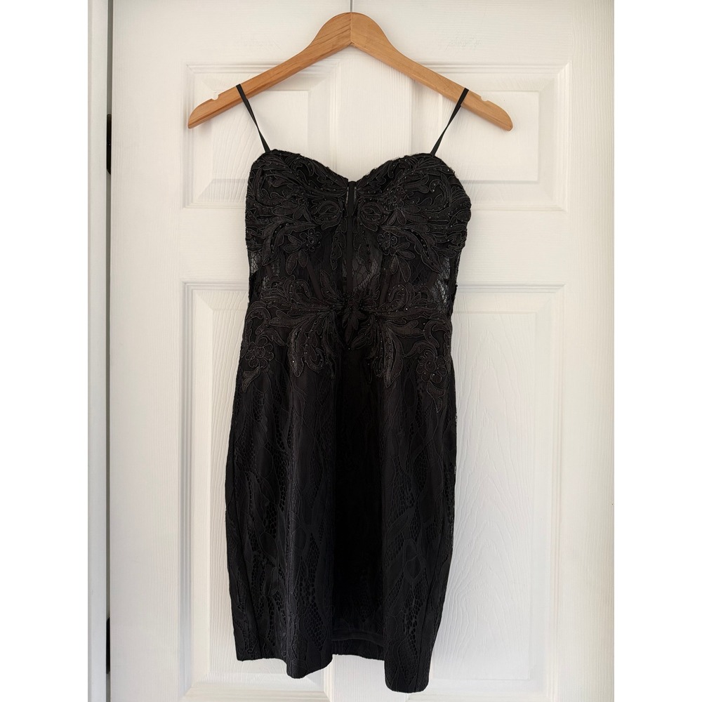 Black Lace Beaded Strapless Cocktail‎ Dress Juniors Prom Dance
